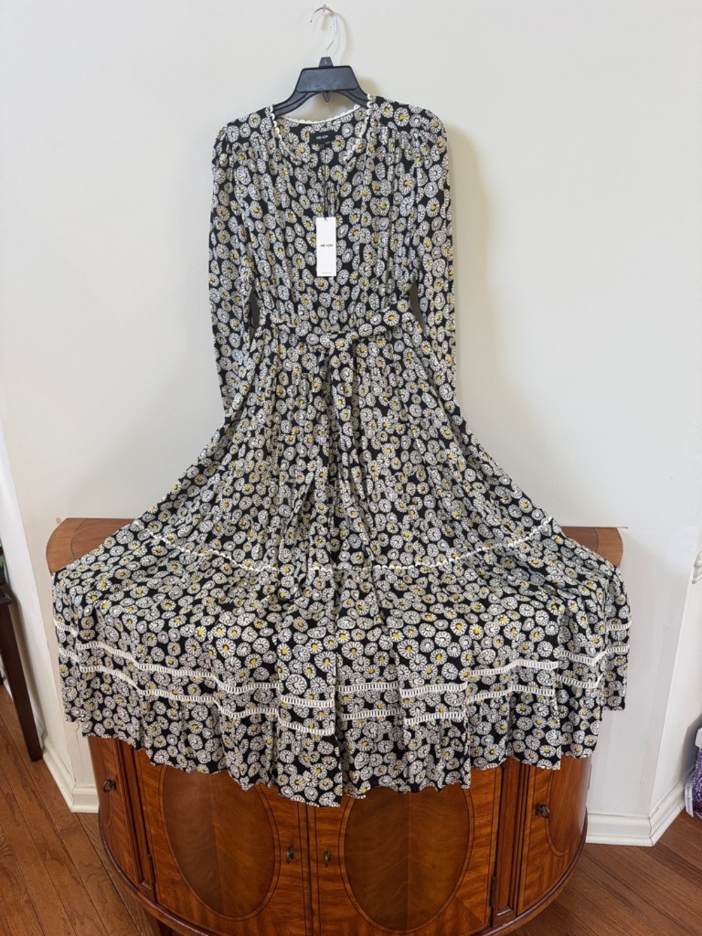 ME+EM Black Floral Maxi Dress with Yellow and White Daisies, NWT
